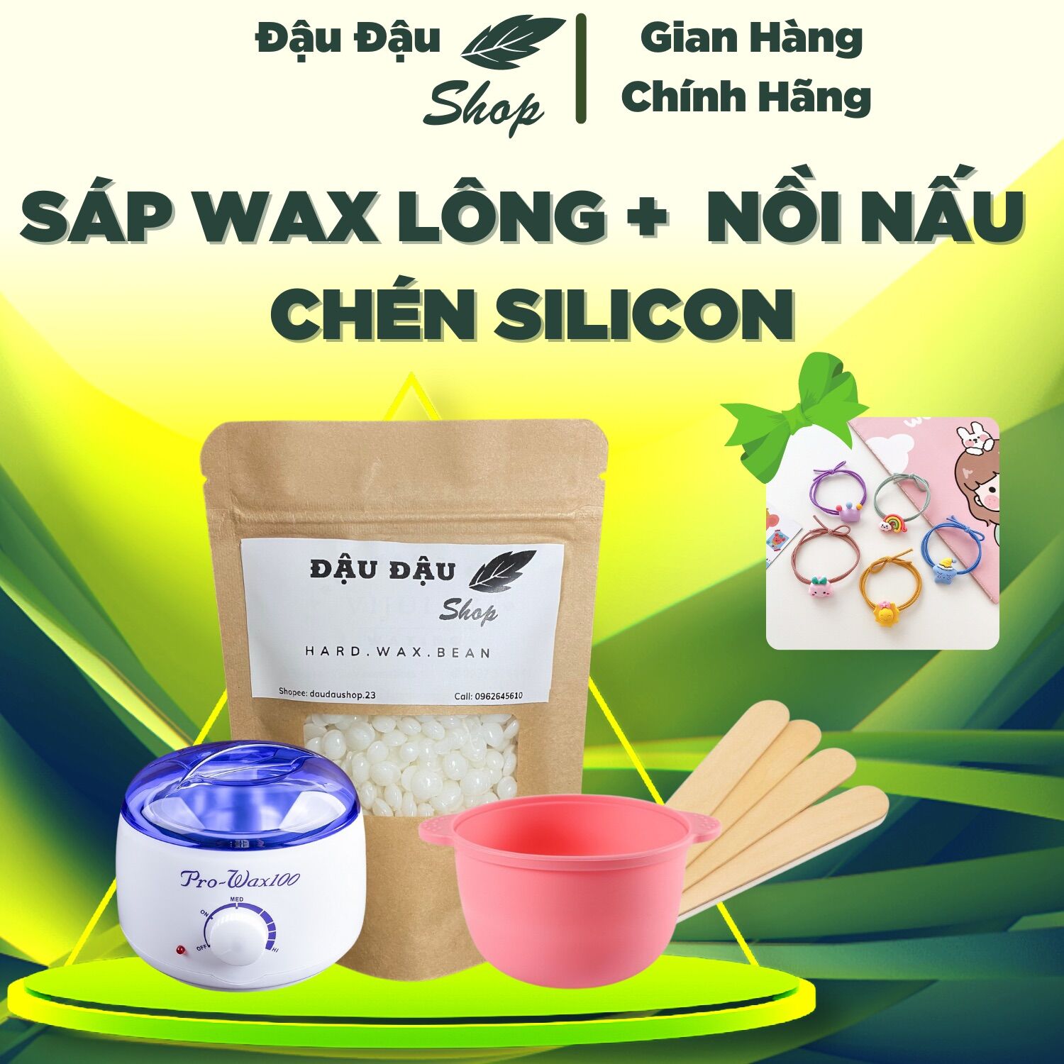 [FreeshipMax] Combo sáp wax lông beans nhập khẩu 100g và chén silicone và nồi nấu sáp - Đậu Đậu Shop 23