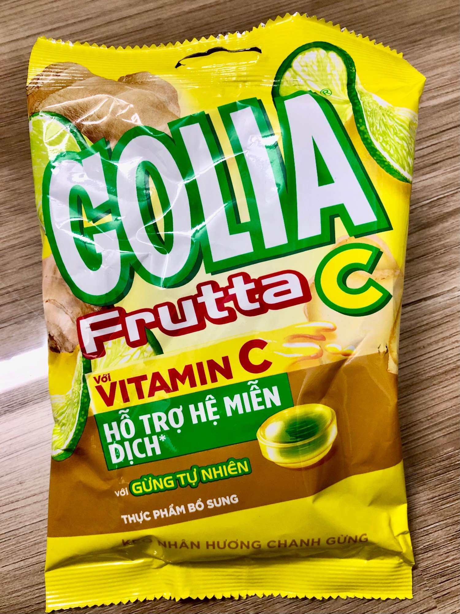 Kẹo Golia Frutta C nhân chanh gừng vitamin C hỗ trợ miễn dịch với gừng tự