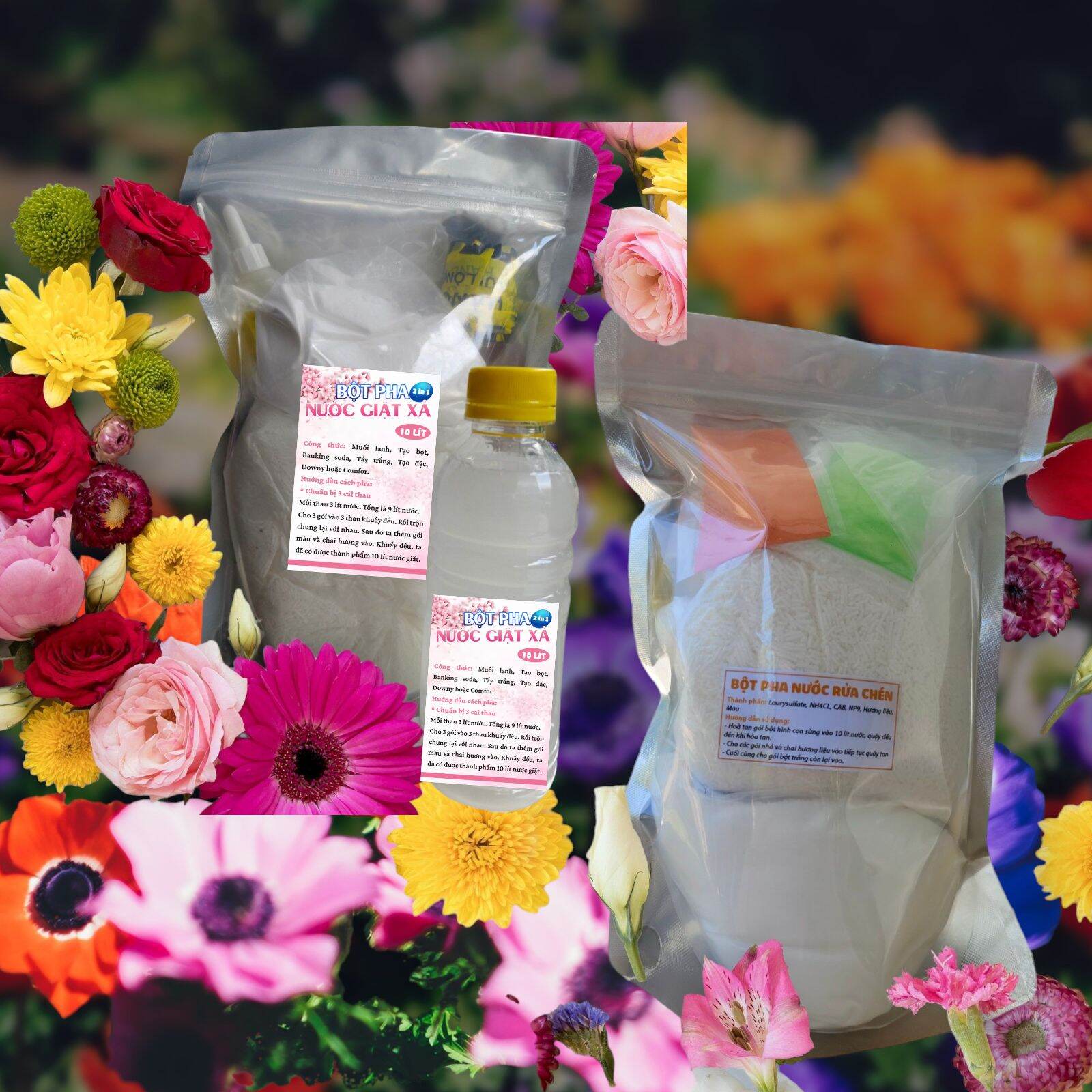 Combo 3 món giặt 10 lít + rửa chén 10 lít + xịt thơm quần áo 50 ml Làm Sạch