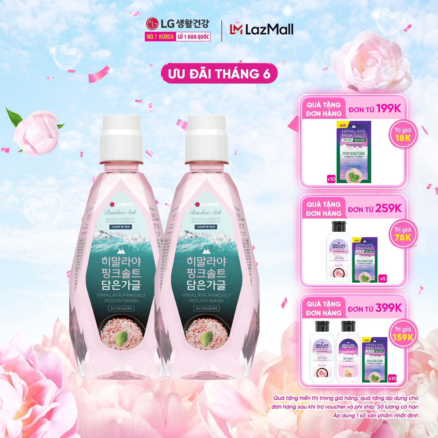 Combo 2 Nước súc miệng Bamboo Salt Muối Hồng Himalaya Hương Bạc Hà Mát Lạnh 760ml