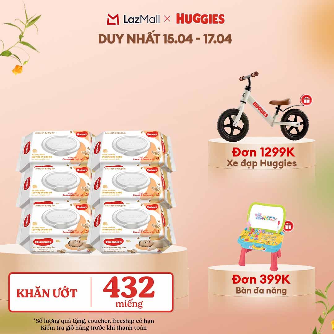[CHỈ 13.05 GIẢM THÊM 90K] Combo 6 gói Khăn giấy ướt cho trẻ sơ sinh HUGGIES (Gói 72 tờ)-Chiết xuất Cao cao  Bơ hạt mỡ