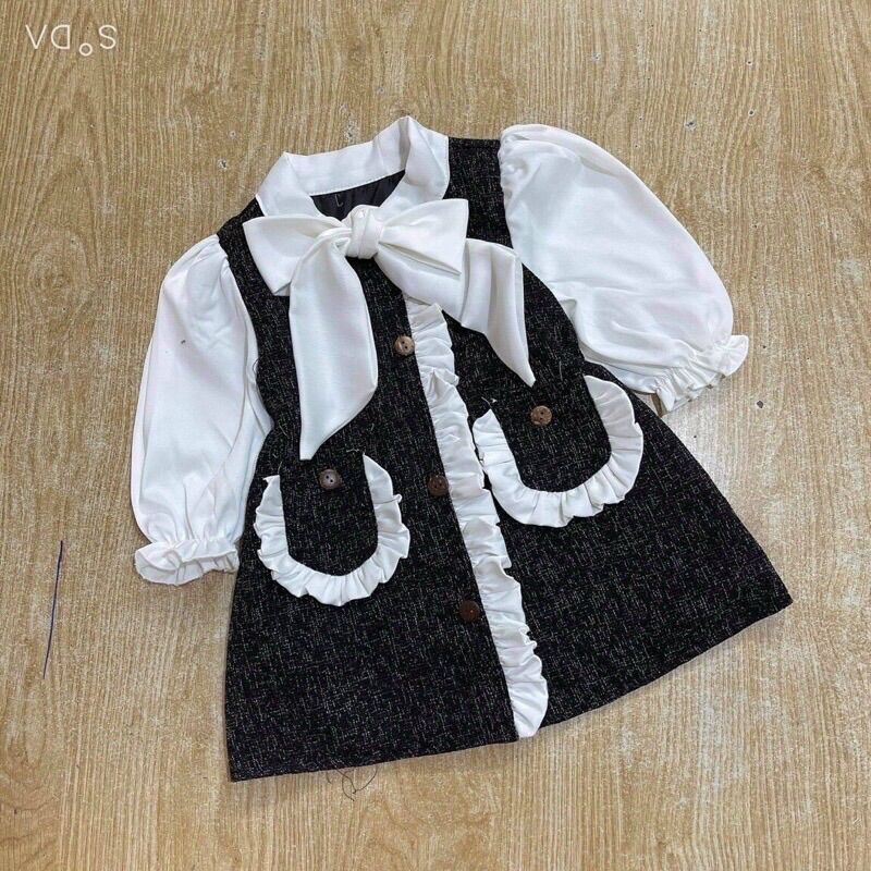 Váy dạ bé gái dài tay thu đông 💞 💞LINA KIDS- váy dạ đen tay lụa Hàng thiết kế