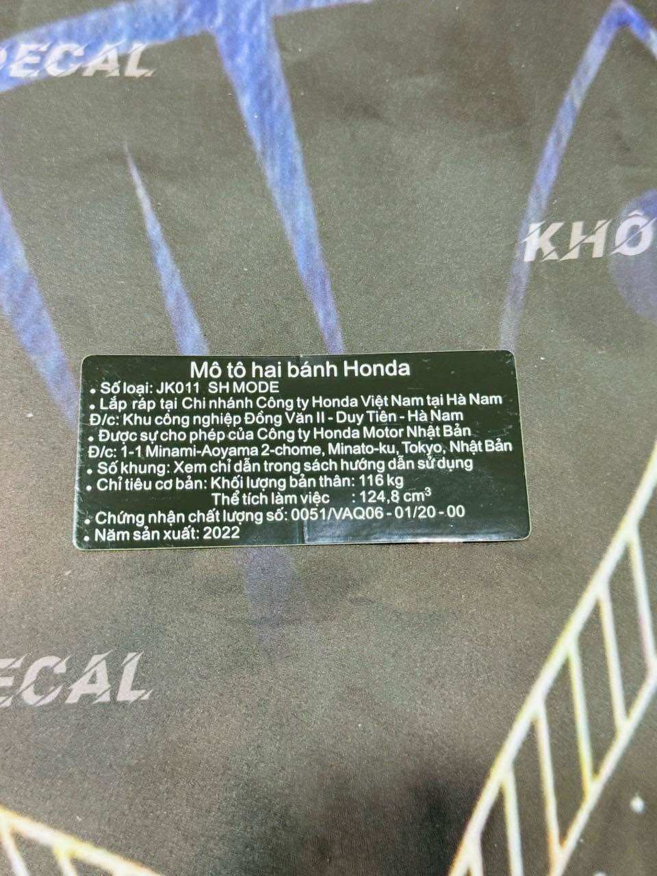 Tem thông số SH mode 2020-2023
