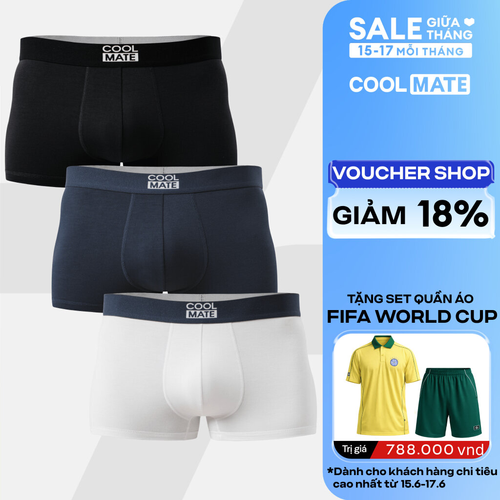 COMBO 3 Quần lót, sịp đùi boxer nam Trunk Bamboo kháng khuẩn cao cấp Coolmate