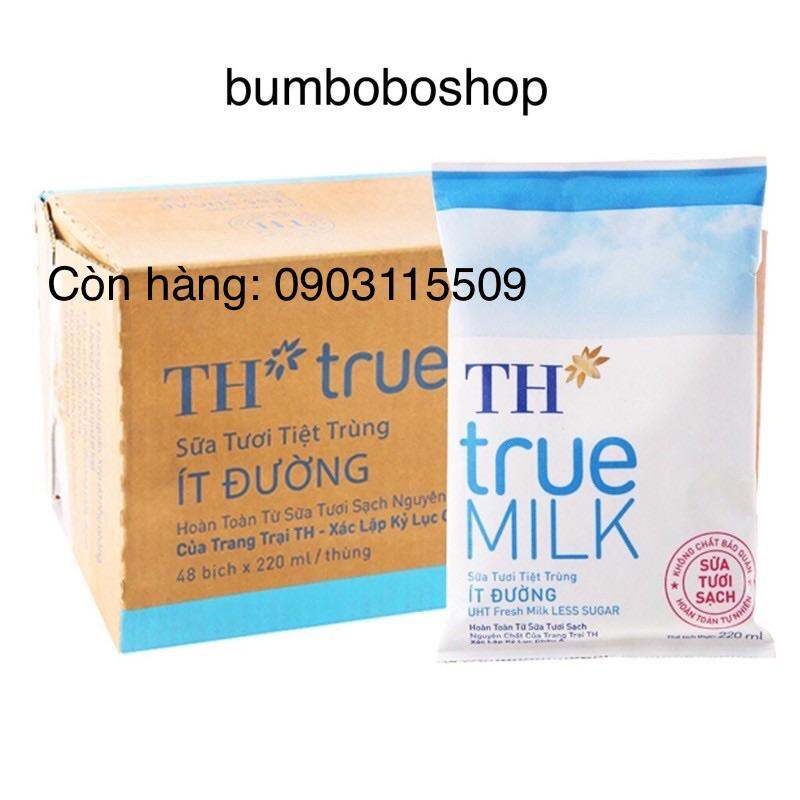 Thùng 48 bịch TH true milk ít đường (220ml/bịch)