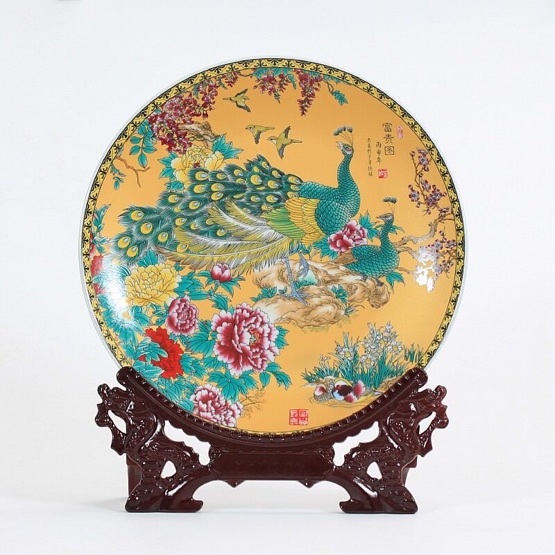 Jingdezhen Ceramics Pastel Chinese Painting Landscape Sitting Plate Flower Disk Wall-Plate Modern Domestic Ornaments Set