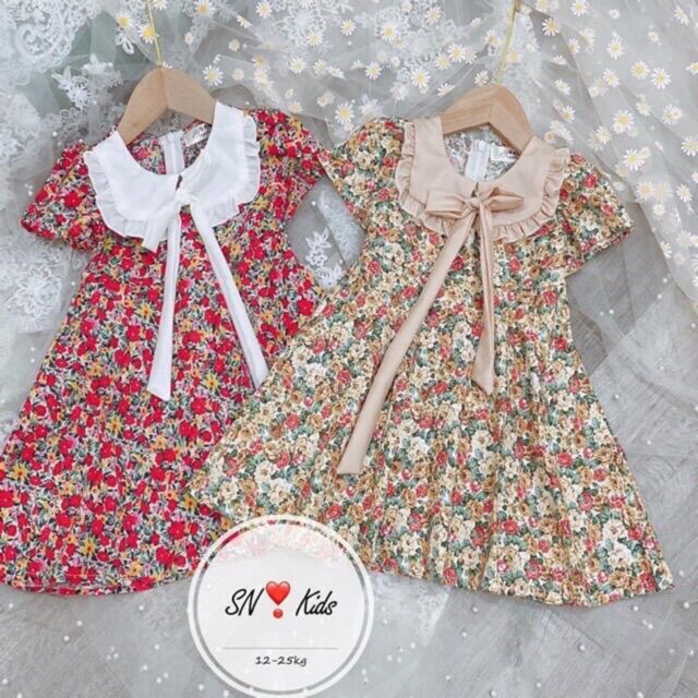 Váy hoa tiểu thư cổ bèo tiểu thư size 9kg-23kg cho bé gái đi chơi, dự tiệc