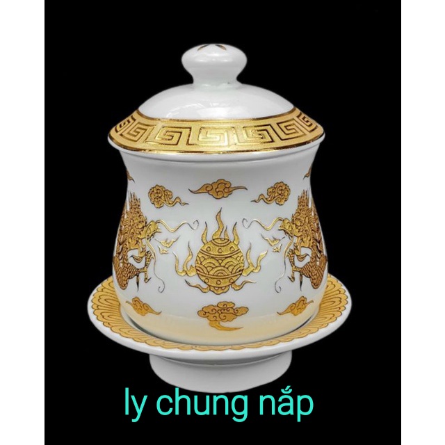 ĐỒ THỜ CÚNG - BỘ 3 LY CHUNG HOA SEN TRẮNG CAO CẤP