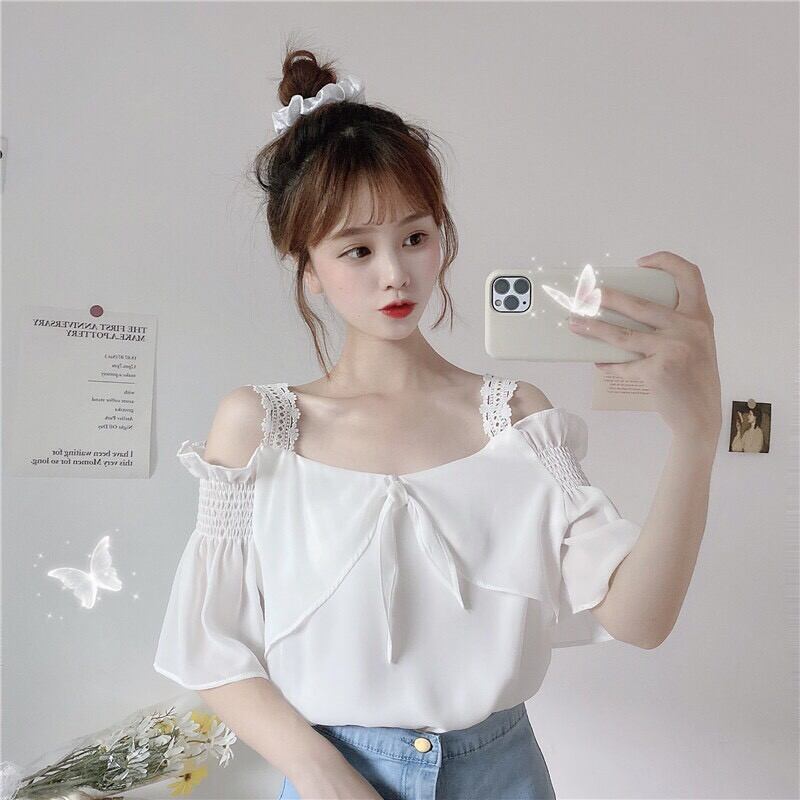 Áo voan trễ vai kiểu Hàn Quốc cực cute