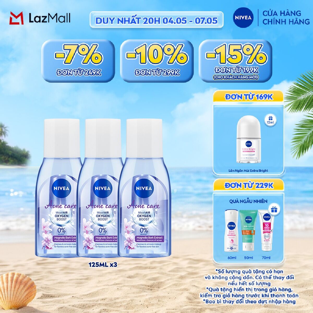 Bộ 3 Nước Tẩy Trang NIVEA Cho Da Mụn Acne Care Makeup Clear Micellar Water (125 ml) - 89270x3