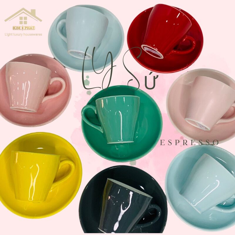 Cốc tách ly sứ Espresso 100ml / cốc tách ly uống trà, cafe… nhiều màu kèm dĩa….