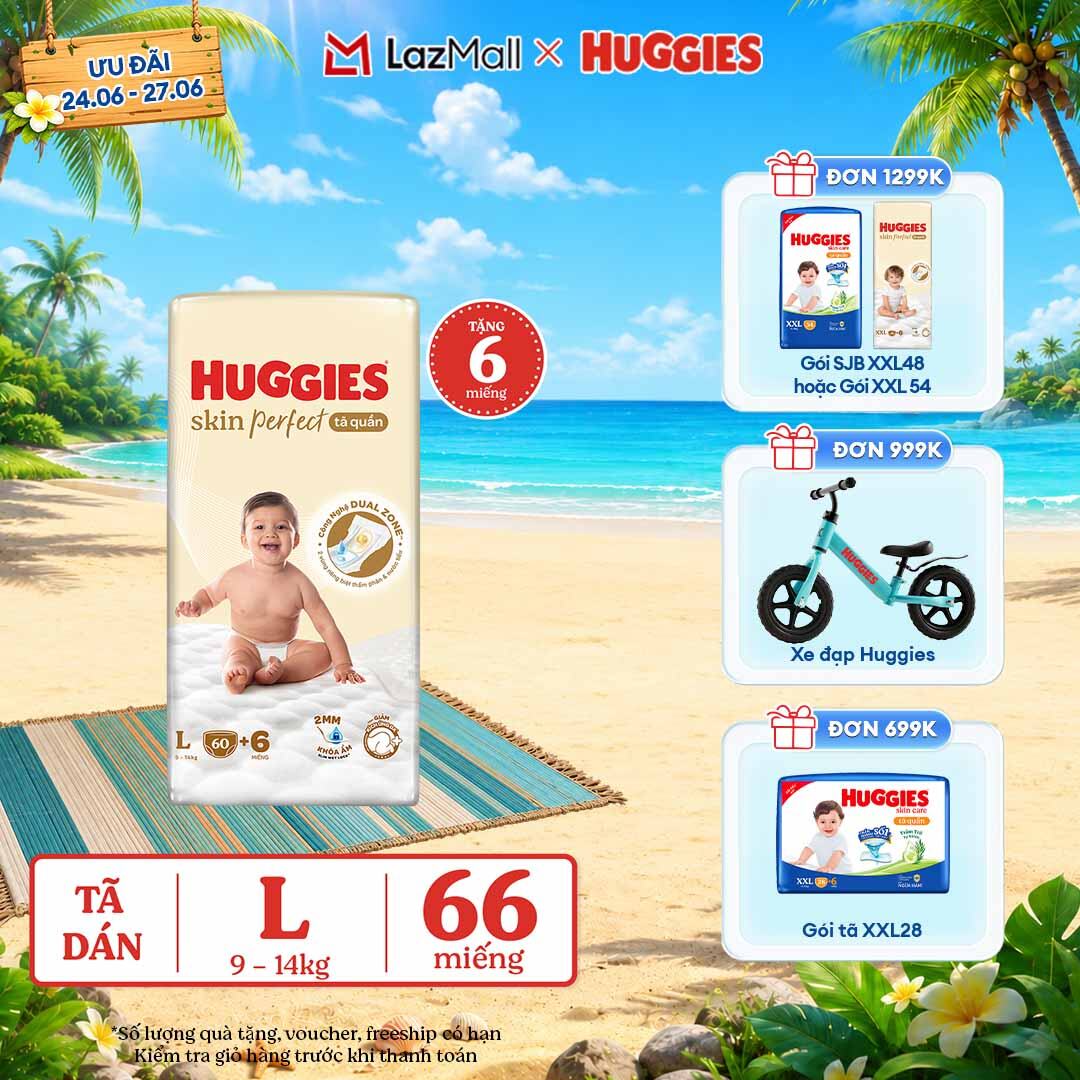 [Chỉ 25-29.06 QUÀ TẶNG ĐH 699K]  Tã quần Huggies Skin Perfect L size Super Jumbo 60+6 miếng - Nhiều Phiên bản