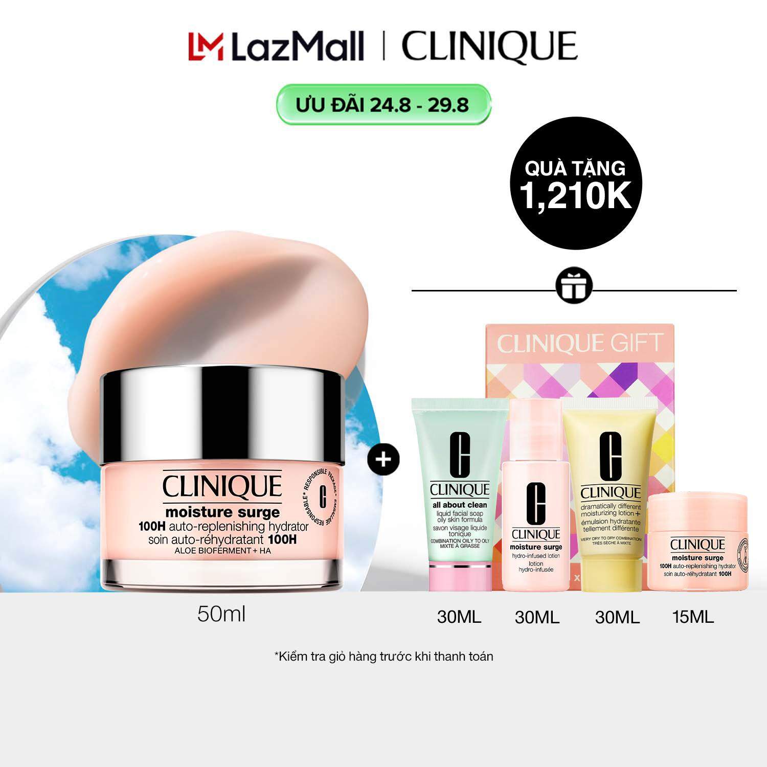 Kem hồng dưỡng ẩm tức thì 100H Clinique Moisture Surge 100H Auto-Replenishing Hydrator - Moisturizer (30ml, 50ml, 75ml)
