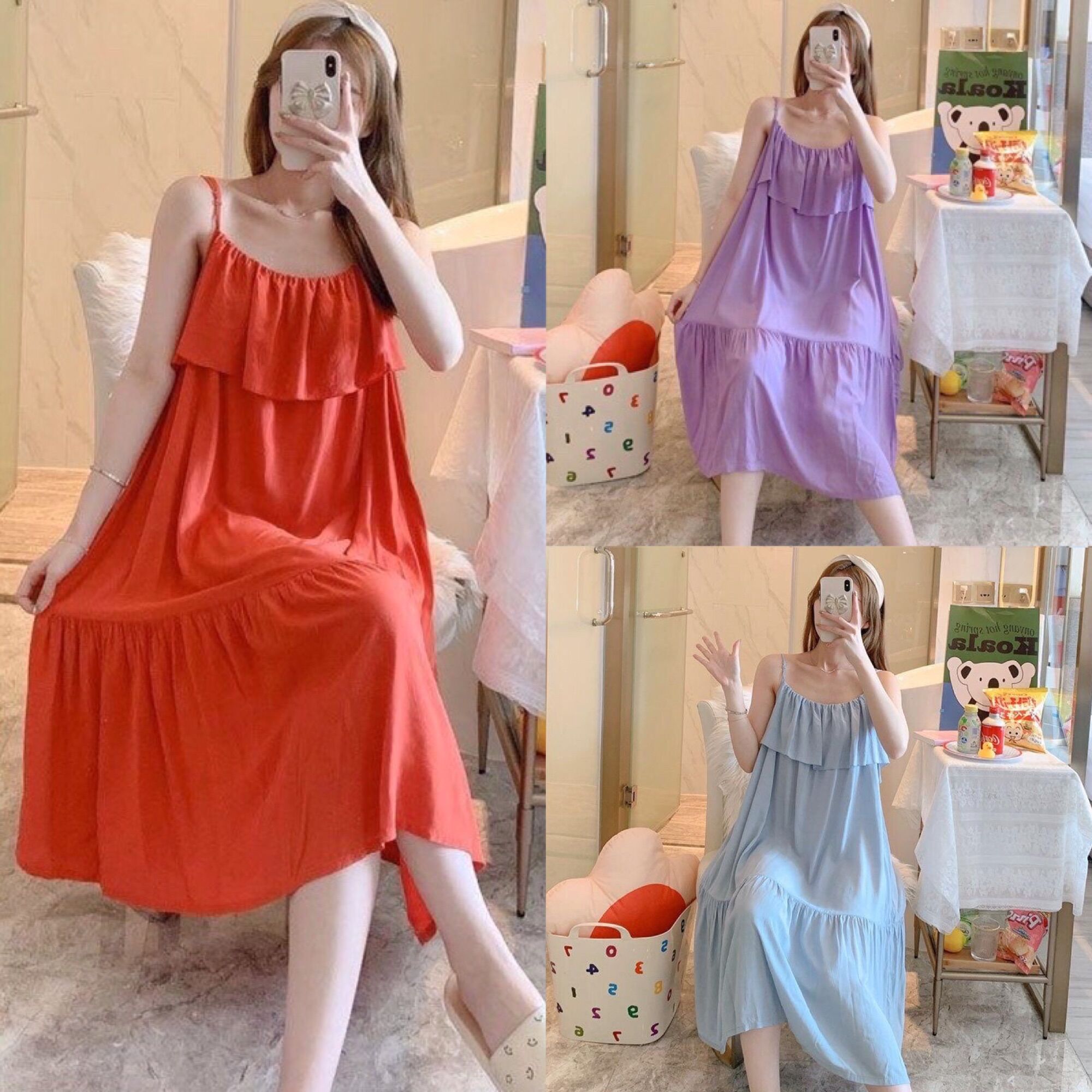 Váy lanh lụa, váy bầu, váy mặc nhà siêu mềm mát freesize