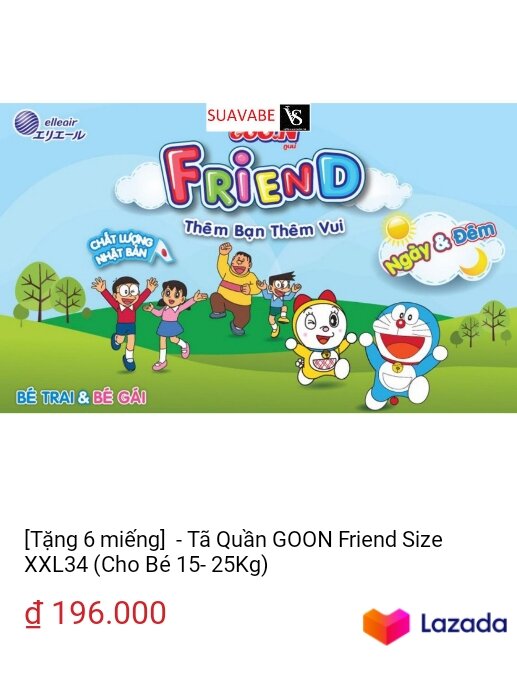 [Tặng 6 miếng] - Tã Quần GOON Friend Size XXL34 +6 miếng (Cho Bé 15- 25Kg)