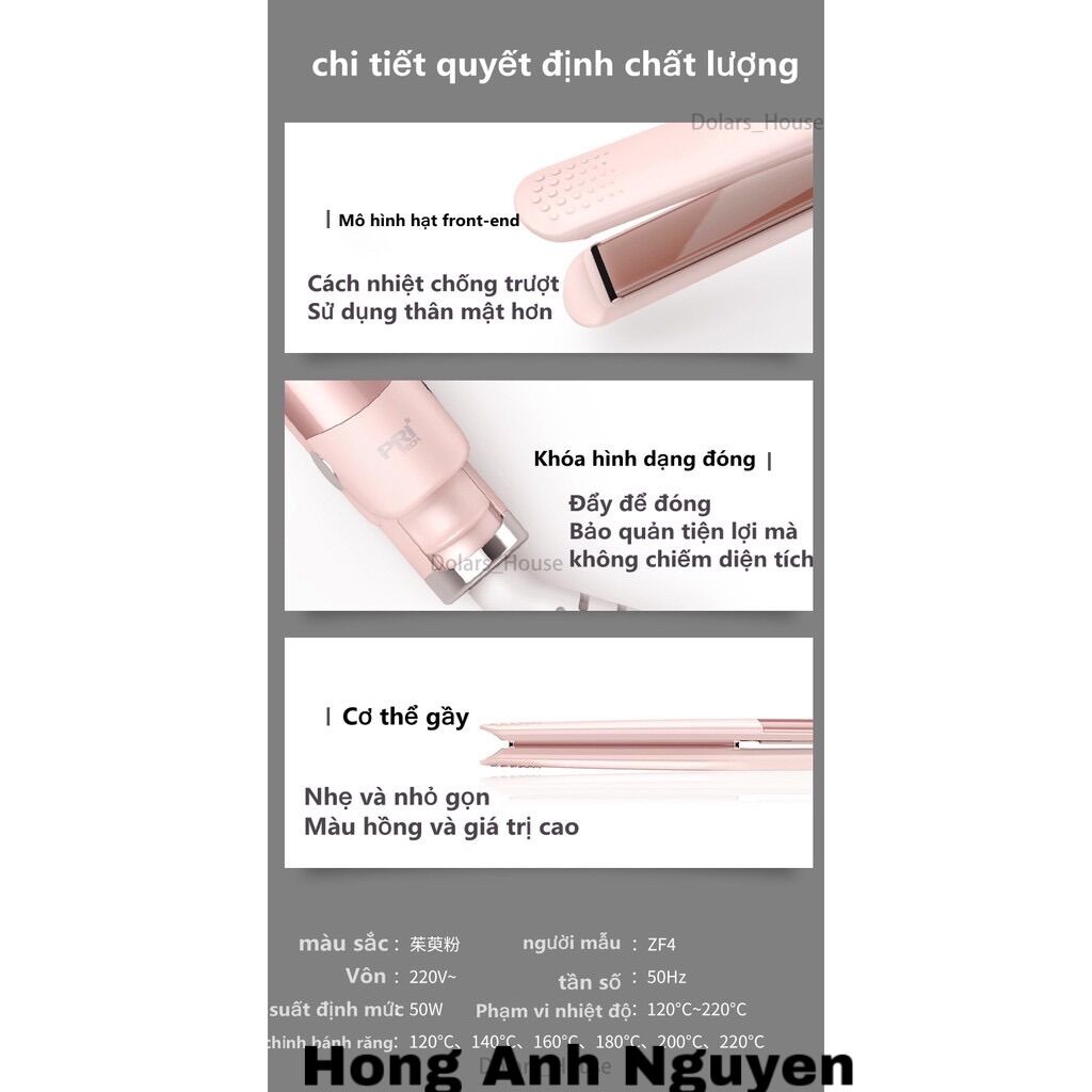 Máy là (duỗi) tóc siêu mỏng Pritech có 6 mức chỉnh nhiệt, bảo hành 3 tháng