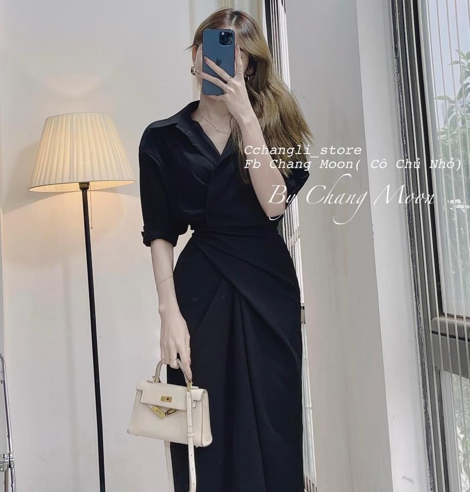 ĐẦM MIDI SƠMI PHỐI EO XOẮN