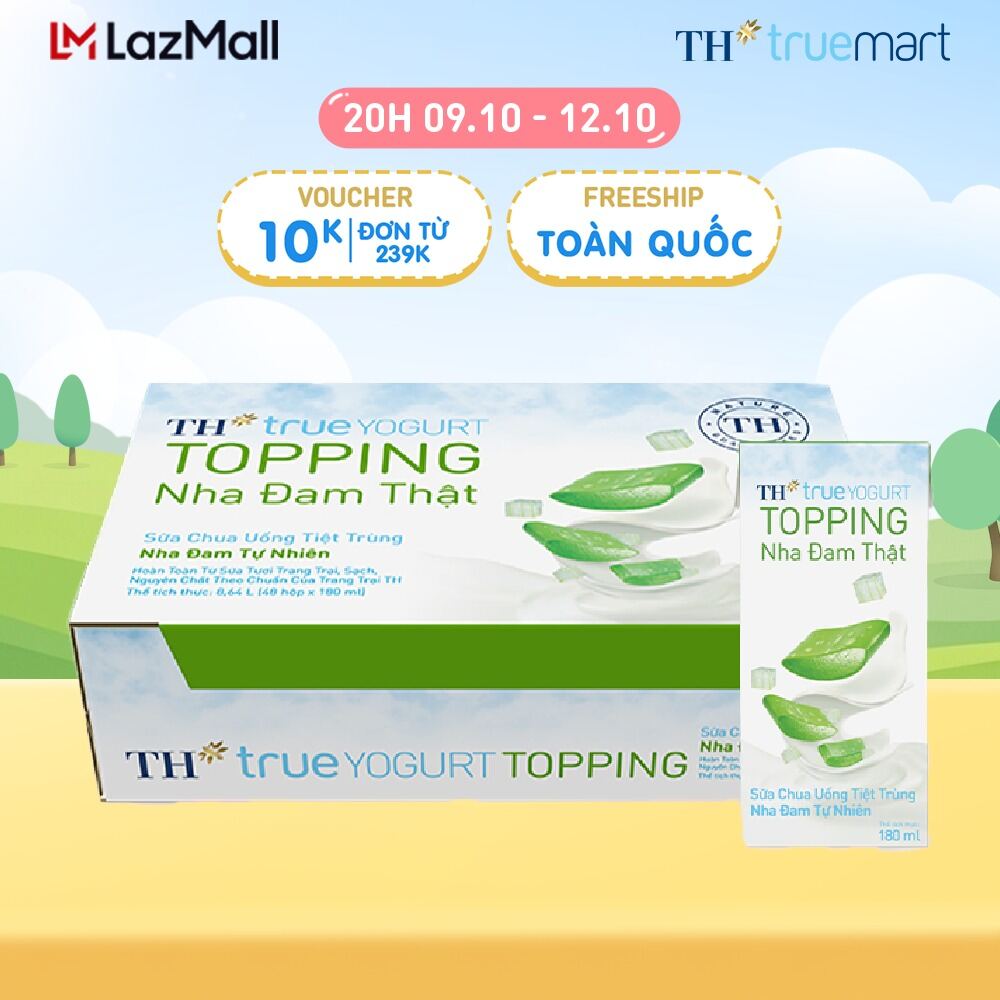 Thùng Sữa chua uống tiệt trùng TH true YOGURT TOPPING nha đam tự nhiên (180ml x 48 Hộp)
