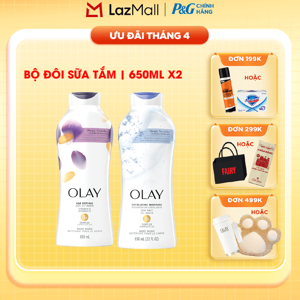 Combo 2 Sữa Tắm OLAY Nhập Khẩu Mỹ Dưỡng Da Hương Sea Salts + Age Defying Chai 650ML