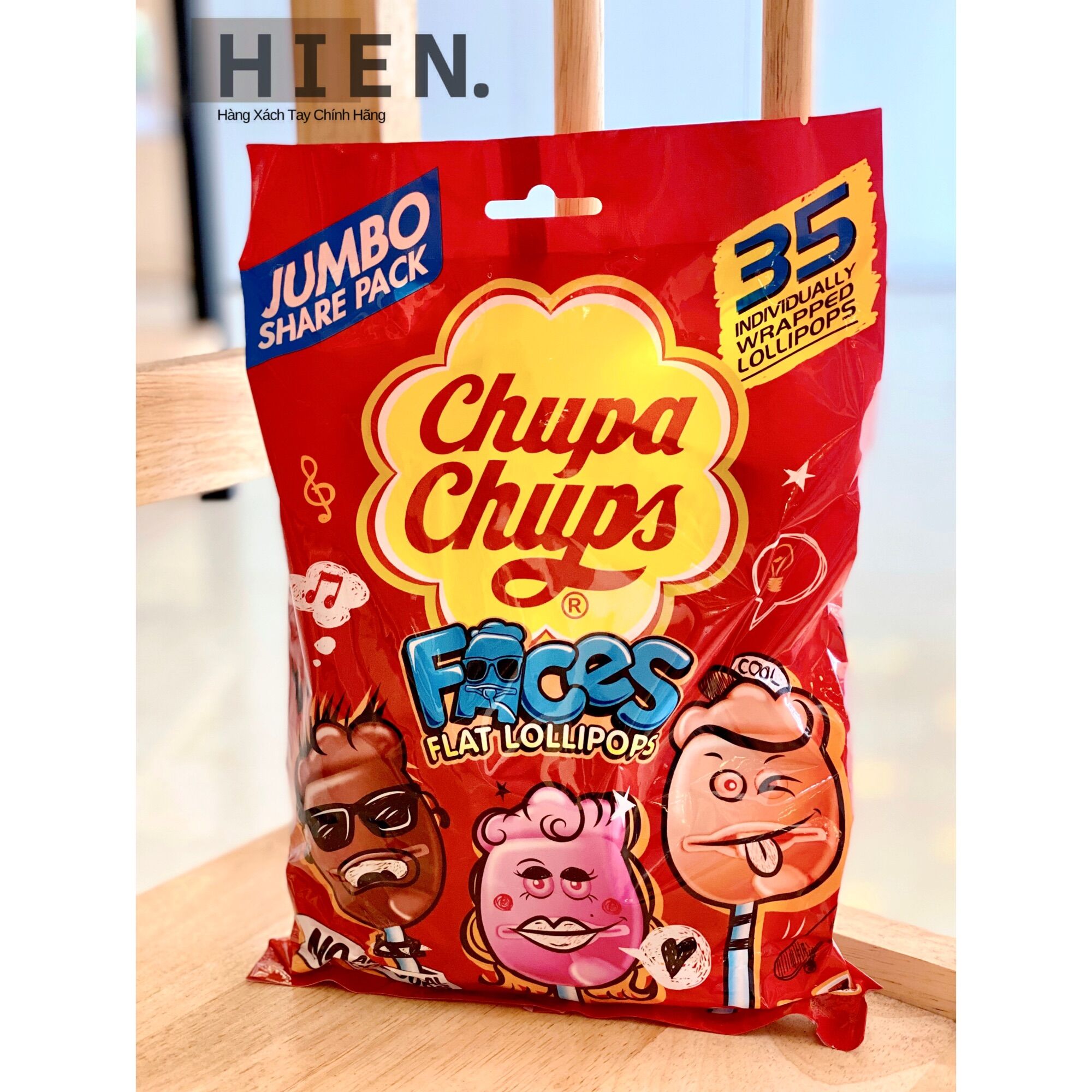 Kẹo Chupa Chups Faces Flat Lollipops 35 Pack - Úc