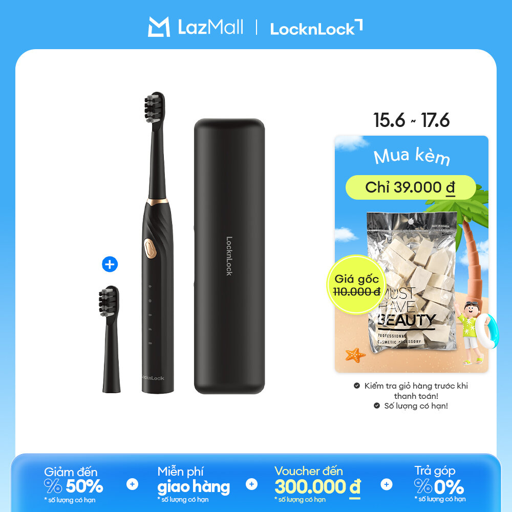 ENR321BLK - Bàn chải đánh răng điện LockLock Electric toothbrush DC3.7V, 1W - Màu đen 5 chế độ, sạc type-C, có hộp đựng du lịch