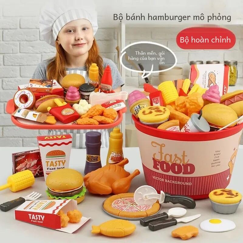 Trẻ Em Mô Phỏng Bộ Đồ Chơi Nhà Bếp-Bánh Pizza Burger Khoai Tây Chiên Trứng Gà Tart Playset Thực Phẩm Nhanh Nhà Hàng Dụng Cụ Nấu Ăn Cho Trẻ Em