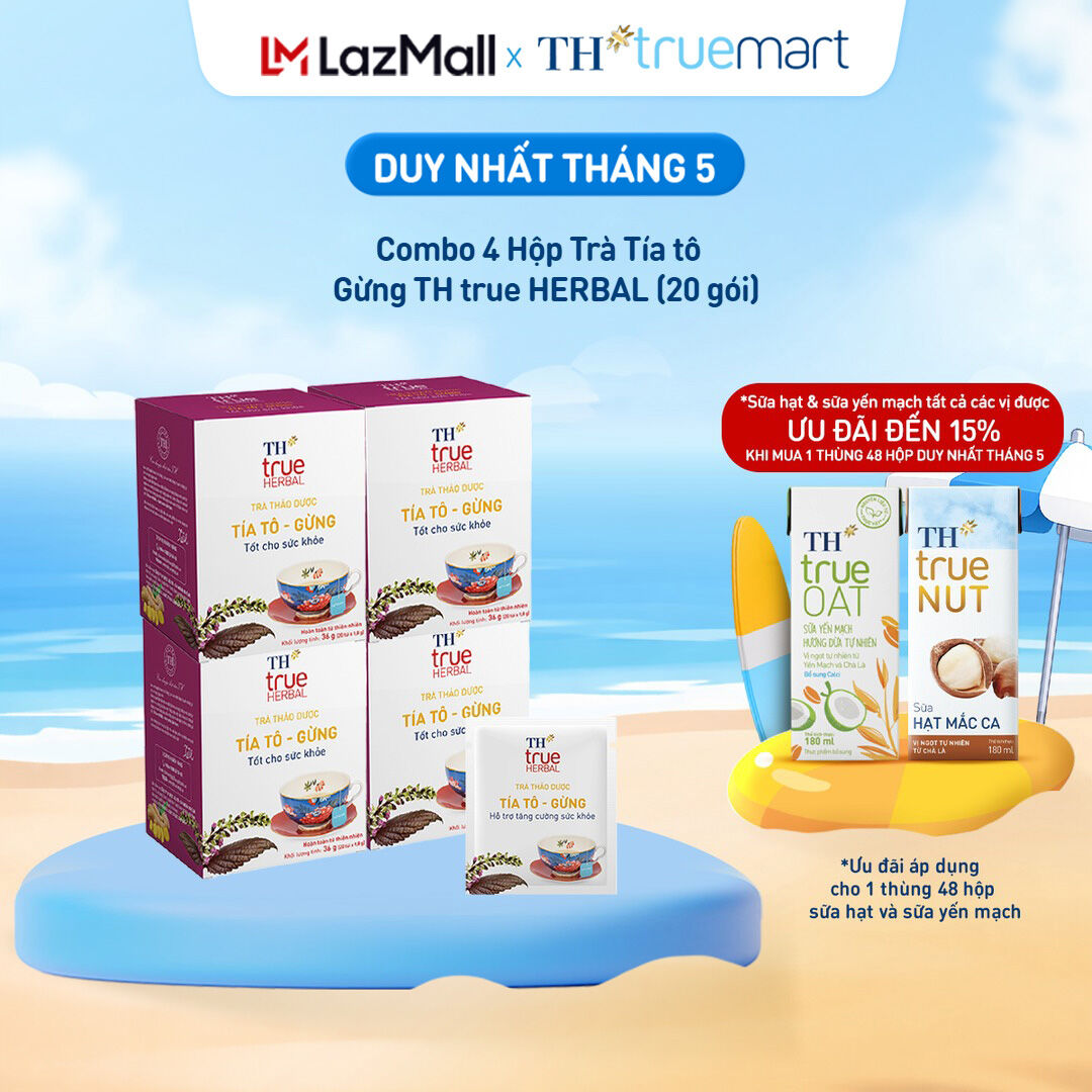 Combo 4 hộp trà thảo dược TH true HERBAL Tía tô – Gừng (80 gói)