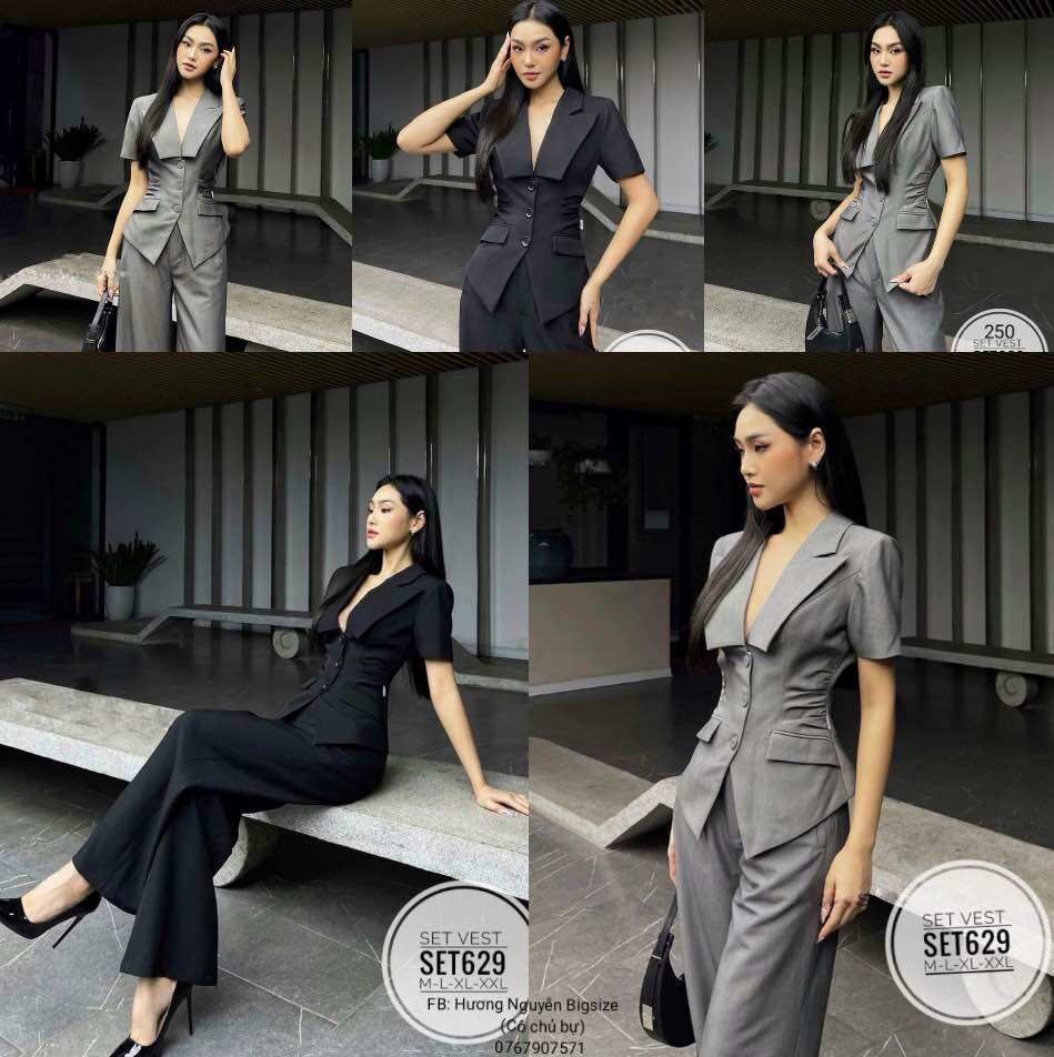 50-90kg bigsize set vest dài chiết ly eo set629