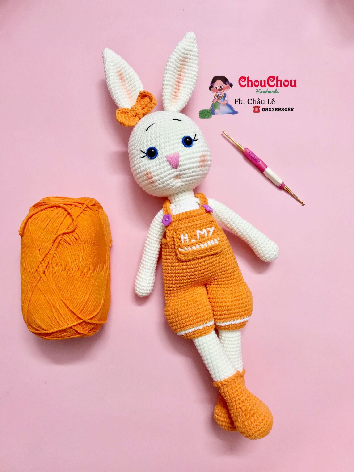 Thú len nhồi bông handmade - Thỏ dưa hấu - thỏ cà rốt (45cm)
