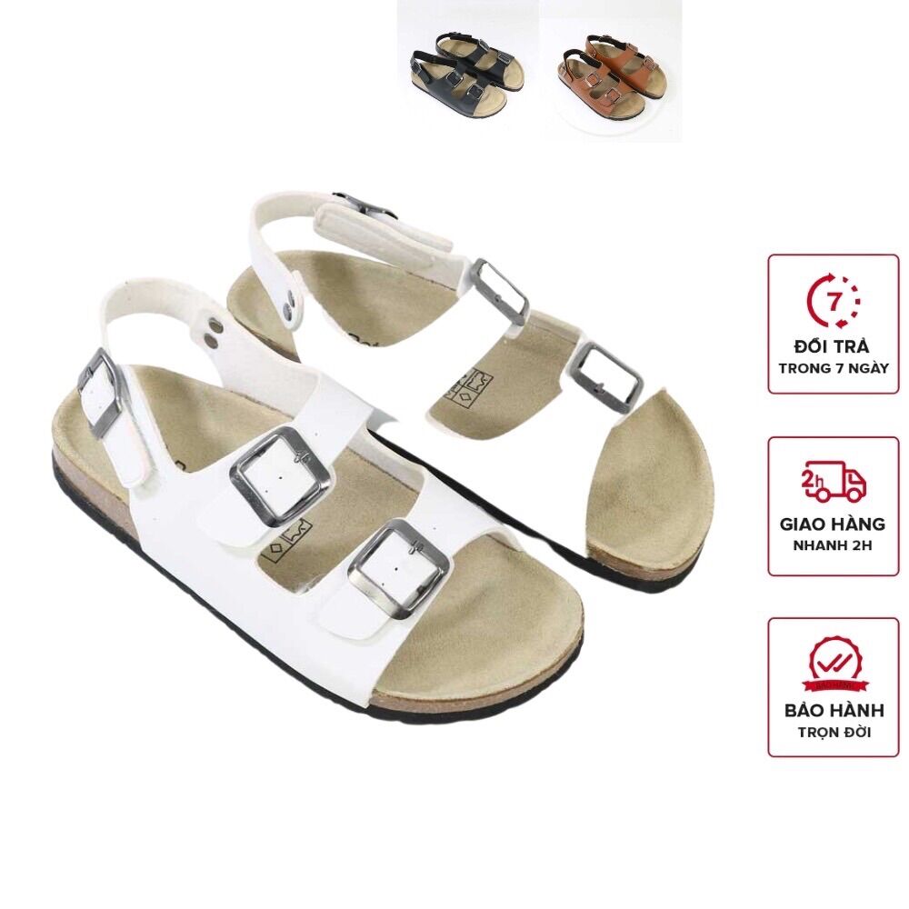Dép birken Detaunisex giày sandal đế trấu 2 quai ngang phối khoá