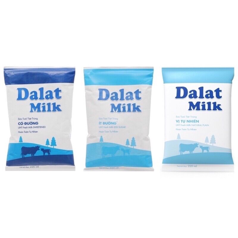 Túi/ bịch sữa tươi tiệt trùng đà lạt milk/ dalat milk - 220ml