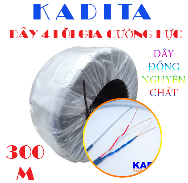 CÁP CAMERA 500M KADITA 4 LÕI - 4X(1 X0.5 MM)CU + ( 7 X 0.33 ) ST DROPWIRE