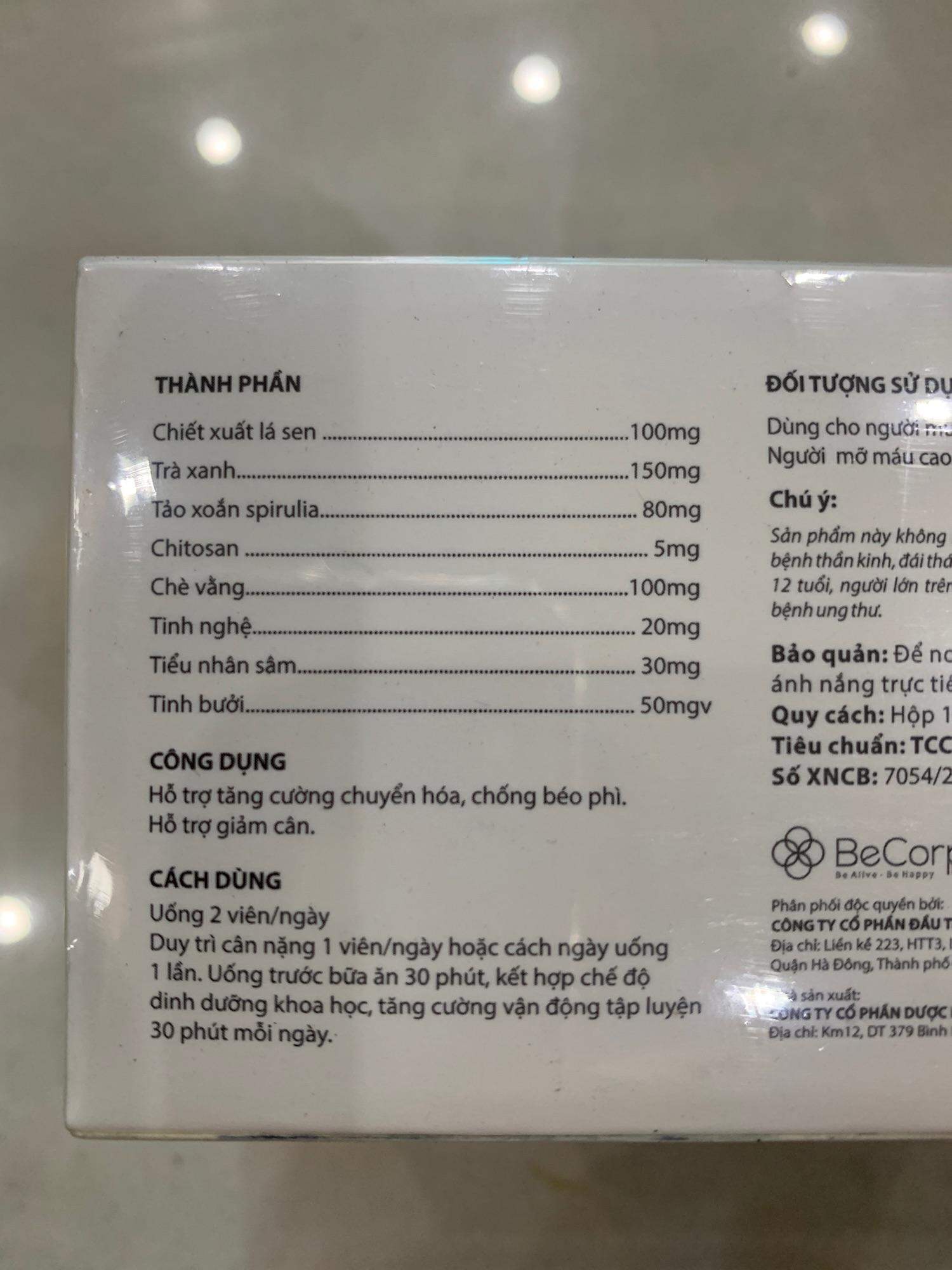 giảm cân SLIM BE (cường anh)chính hãng cty bao check sms date mới + thể bảo hành cty