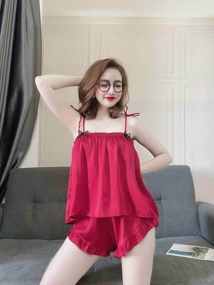 Bộ ngủ 2 dây satin lụa
