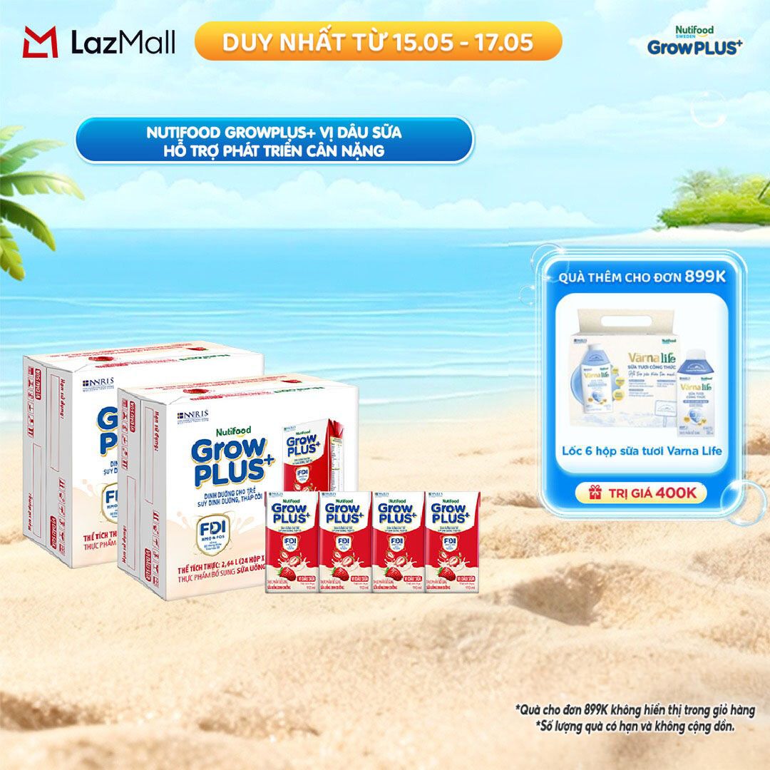 Combo 2 Thùng 24 hộp Sữa nước pha sẵn Nutifood GrowPLUS+ Vị Dâu Sữa hộp 110ml - Hỗ trợ phát triển cân nặng