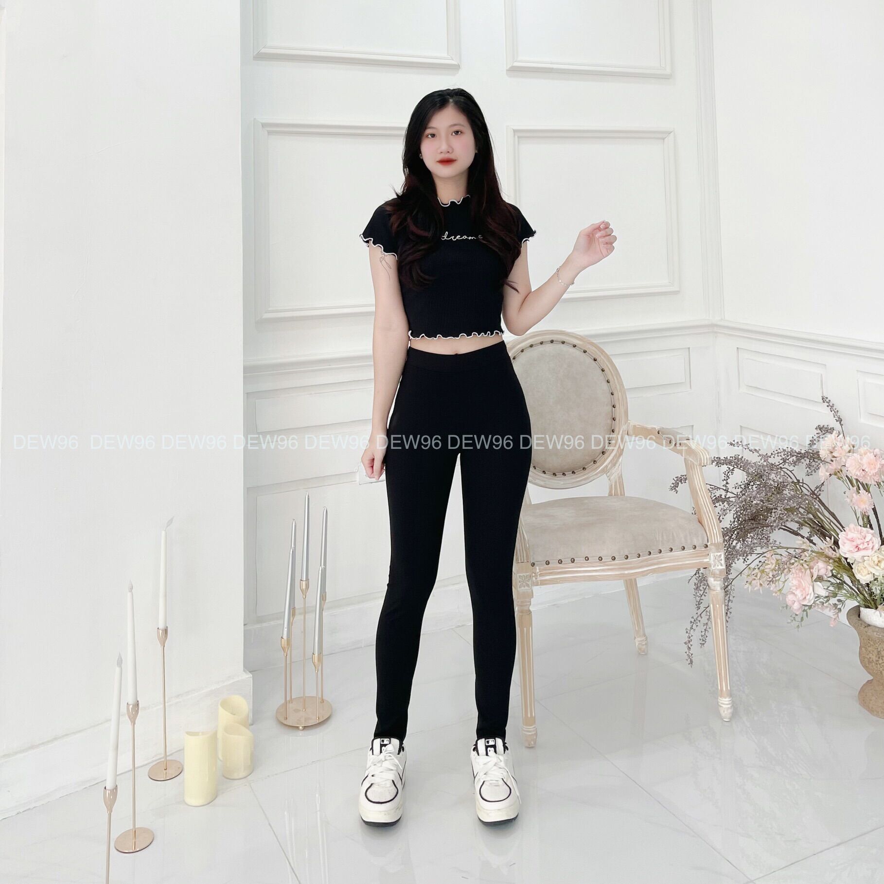 Quần legging nữ lưng cao cạp chun chất vải Umi co giãn