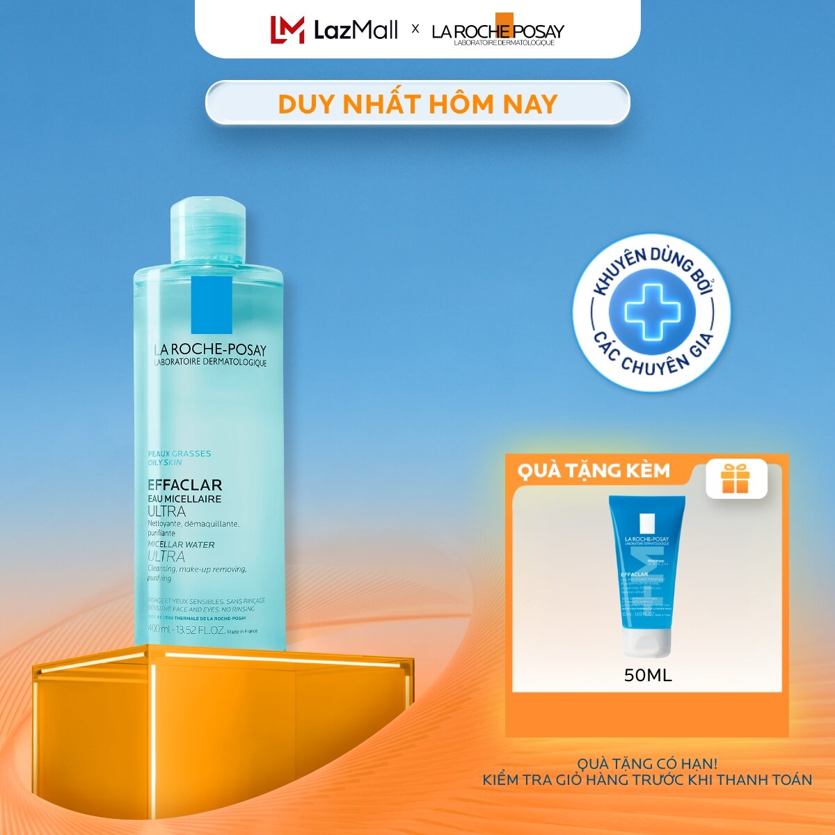 Nước làm sạch sâu và tẩy trang dành cho da mụn, da dầu nhạy cảm La Roche-Posay Effaclar Micellar Water 400ml