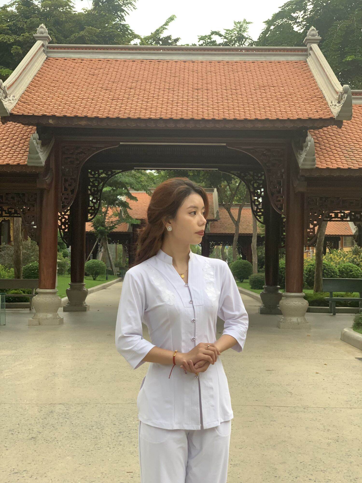 ĐỒ LAM ĐI CHÙA MẪU NỮ THUN PHỐI CỔ LOẠI 1