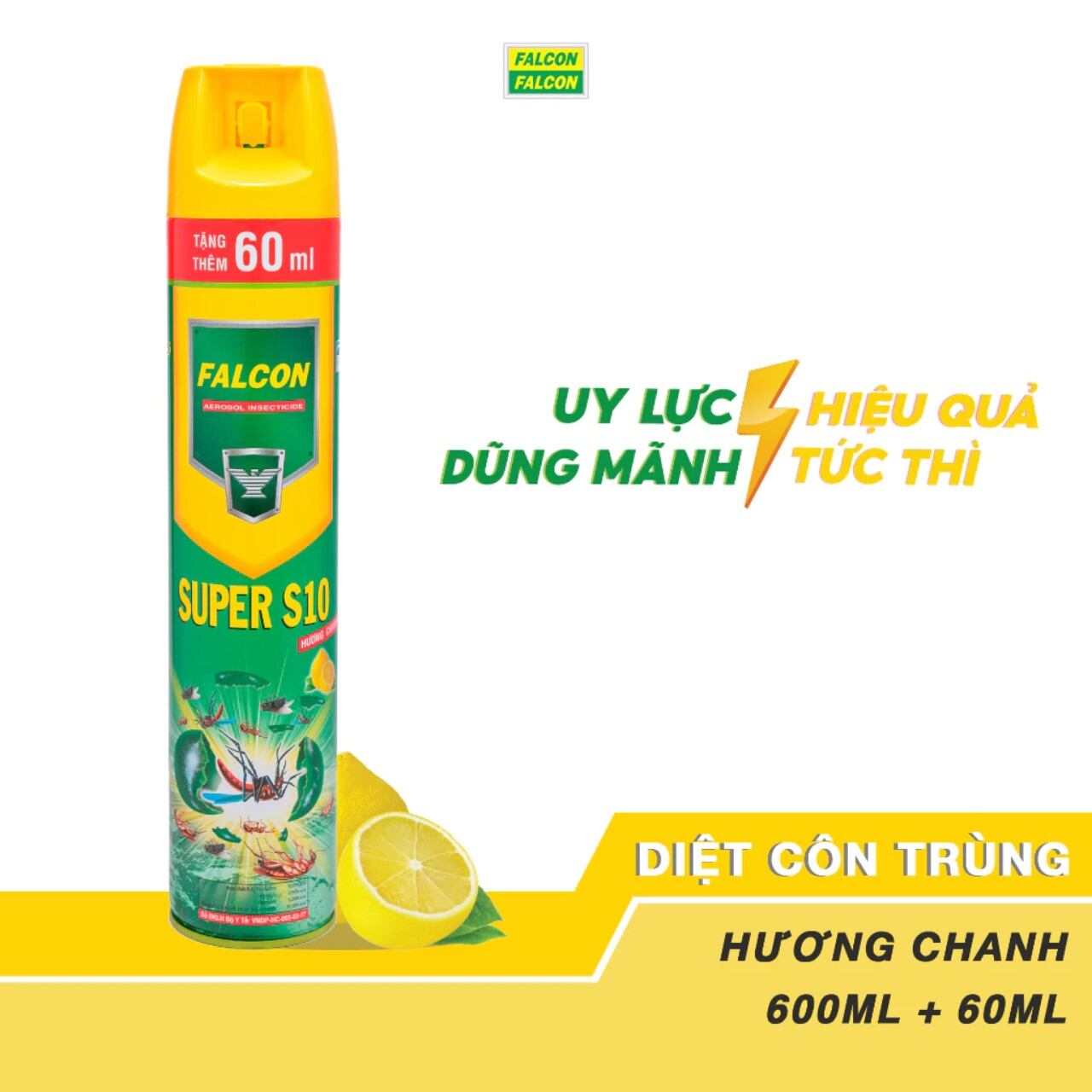 Bình xịt muỗi Falcon 600ml+60ml (hương chanh)