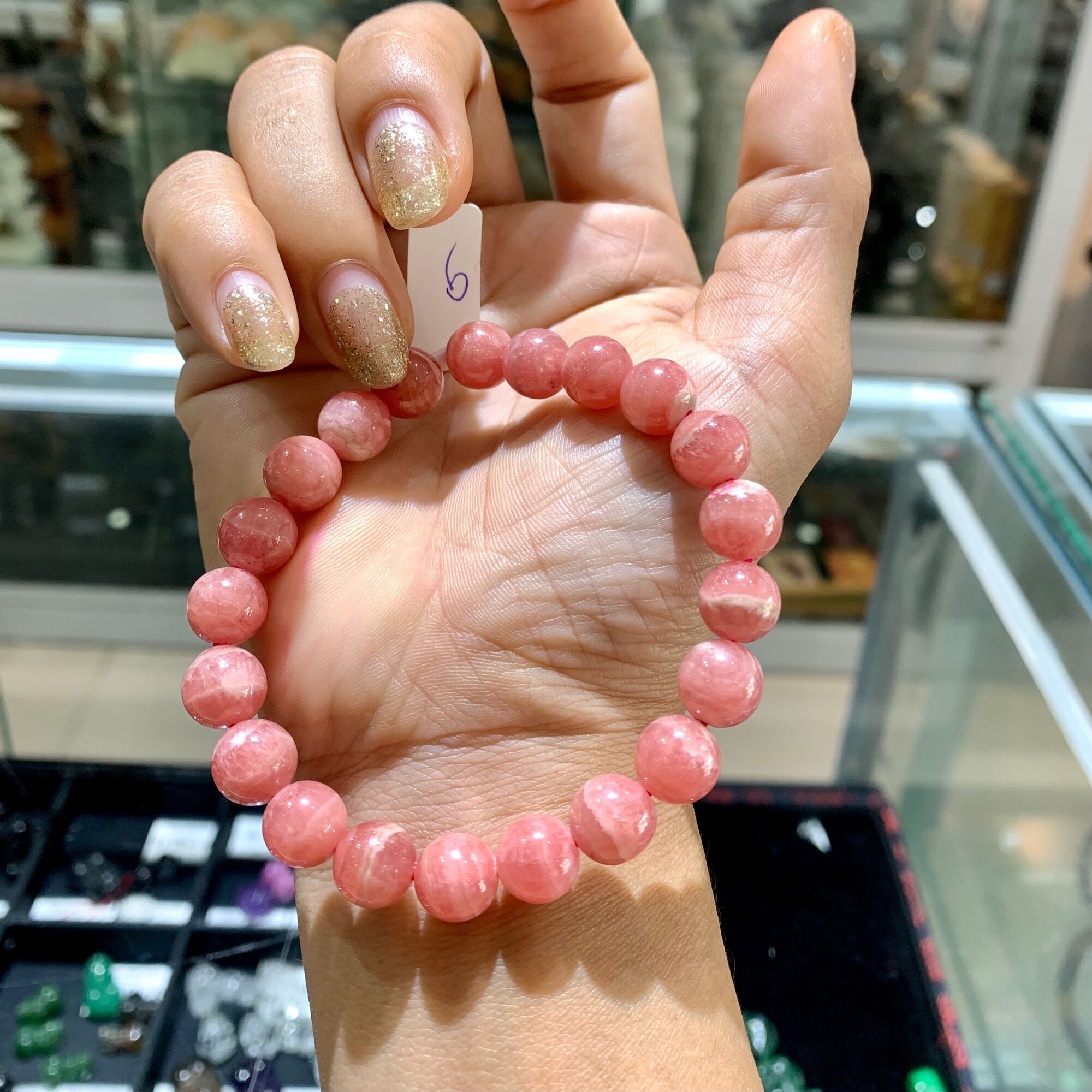 Vòng Tay Đá Thạch Anh Đào Hoa Rhodochrosite Tự Nhiên, size hạt 09li