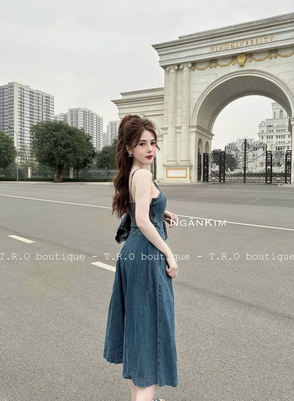 (SHOP BIGSIZE NỮ 50KG ĐẾN 90KG)  set đầm 2 dây jean