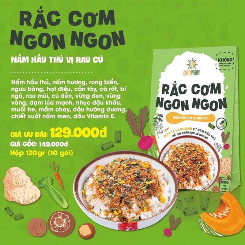 RẮC CƠM NGON NGON CINDY VEGAN RA MẮT 4 VỊ