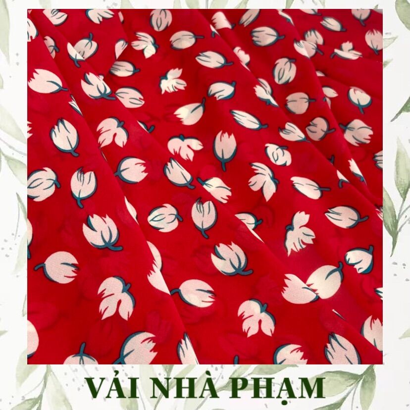 VOAN TẰM HOA NỀN ĐỎ TƯƠI - VẢI NHÀ PHẠM - Khổ vải 1.5M