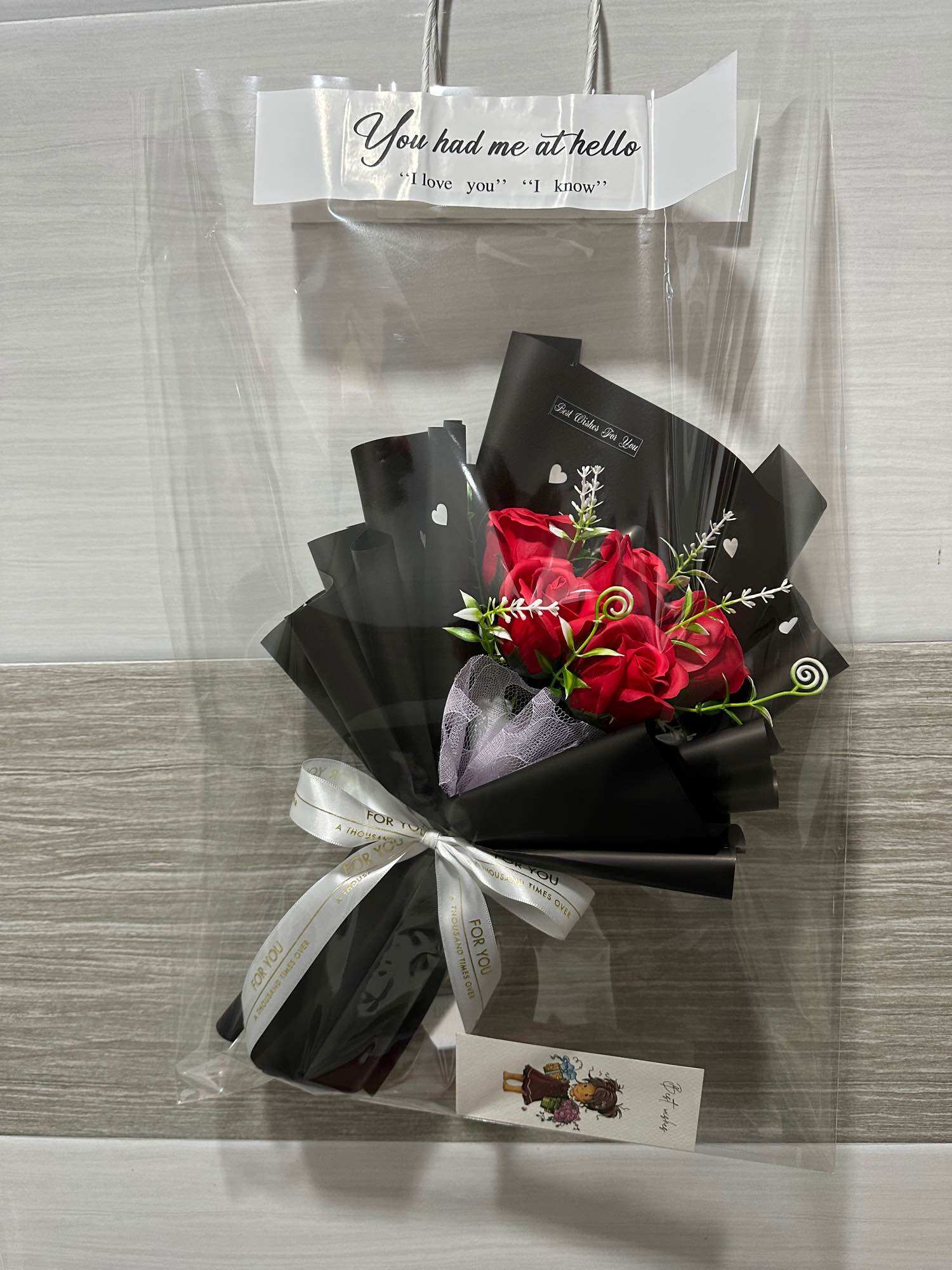 [Hcm]Wax Roses, Bouquet of 3 Flowers (with Bag + Card)