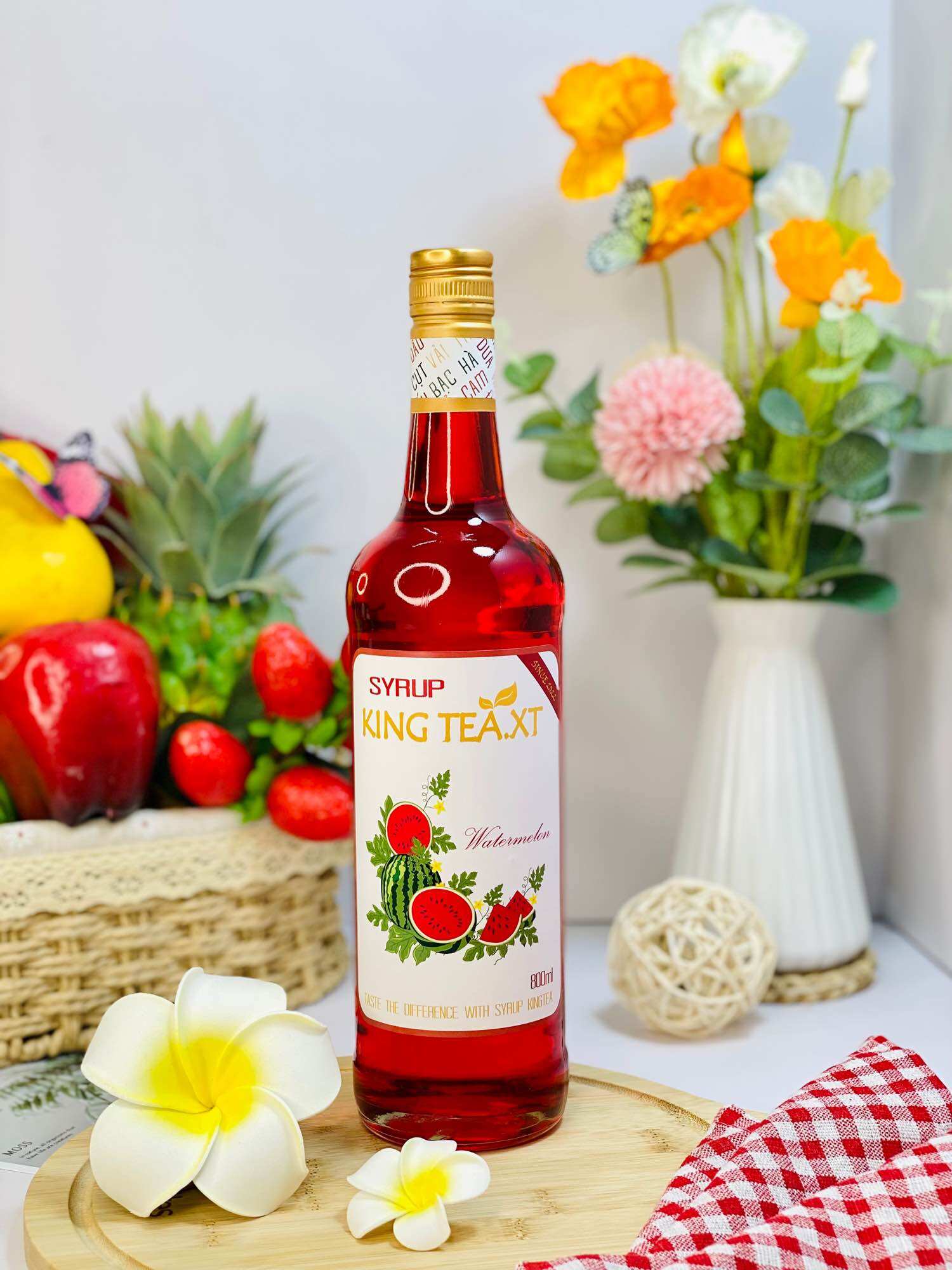 Syrup DƯA HẤU Pha Chế ( Syrup WATERMELON)KINGTEA.XT-Chai Thuỷ Tinh 800ml