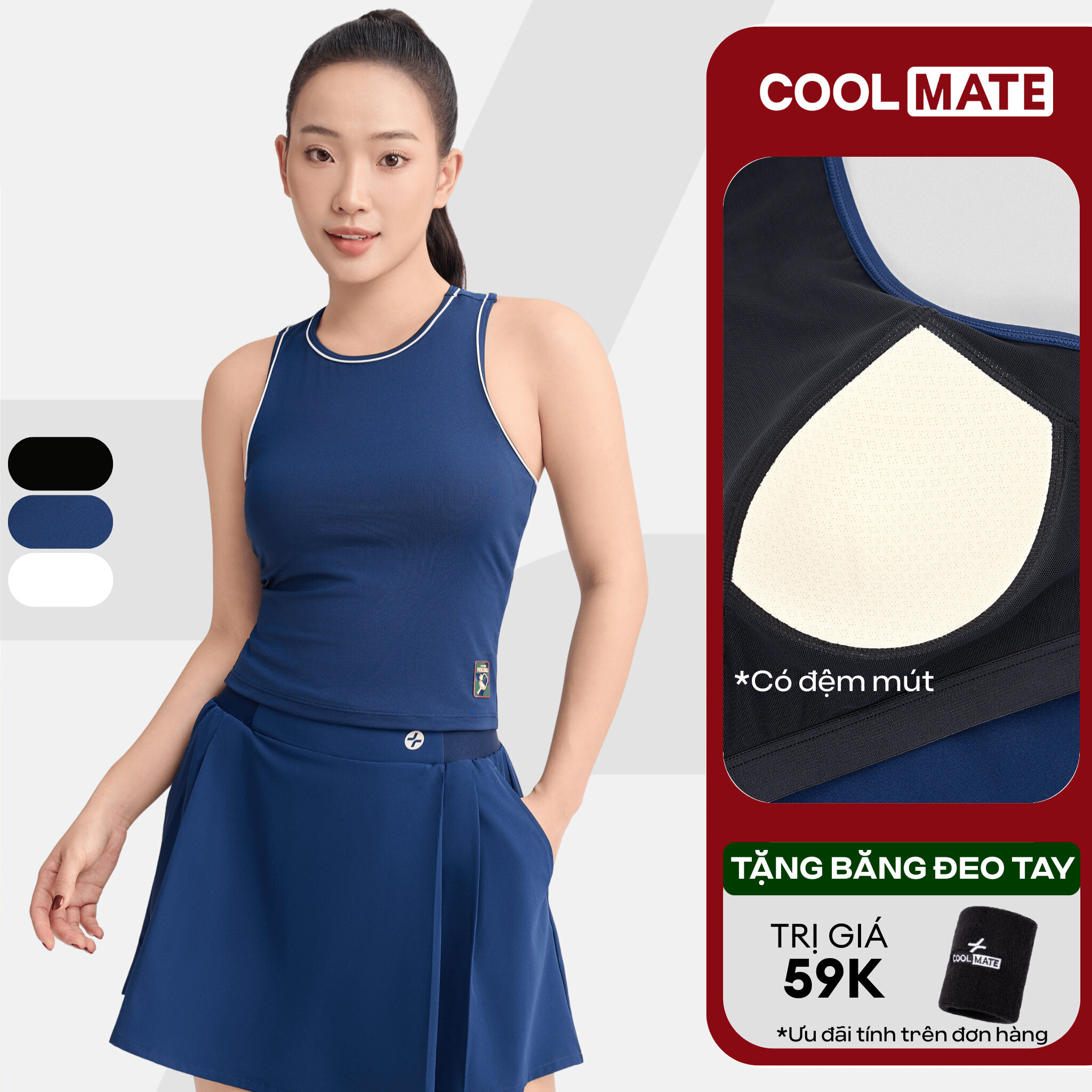 [TẶNG BĂNG TAY]Áo thể thao Tanktop nữ Pickleball Driveshot Essentials (có đệm mút) thấm hút, nhanh khô, co giãn - Coolmate Women