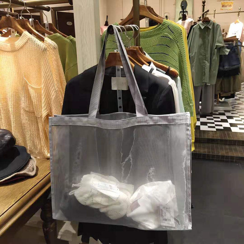 Mesh Bag Nylon Mesh Shopping Bag Mesh Cloth Shopping Mall Folding Hand Bag Store Shoppingbag Transparent