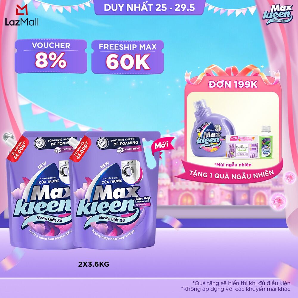 Combo 2 Nước giặt cho máy giặt cửa trước MaxKleen hương Huyền Diệu 3.6kg