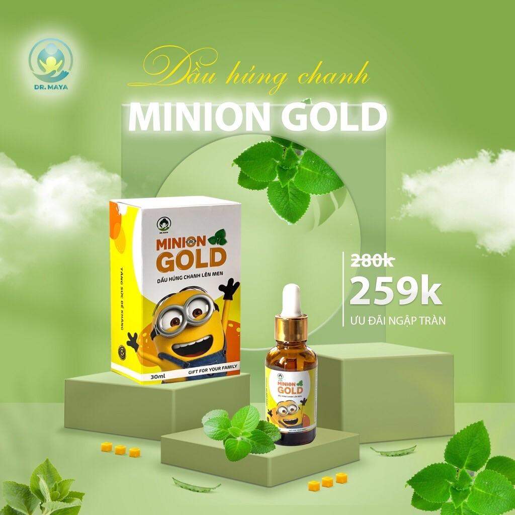 Dầu húng chanh lên men MINION GOLD 30mL chiết lạnh tự nhiên, hỗ trợ phòng ngừa ho khàn, sổ mũi nghẹt mũi ở trẻ