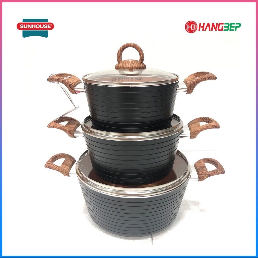 Bộ 3 nồi ceramic đáy từ sunhouse shg2003